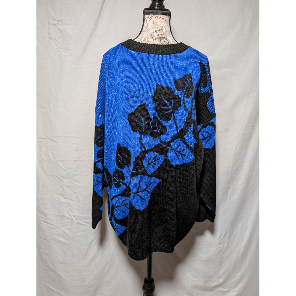 Arielle Women's VTG 80s 90s Bold Artsy Leaf Metallic Lurex Statement Sweater